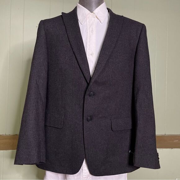 John Varvatos Wool Gray Red Striped Peak‎ Lapel Dual Vent Blazer Jacket 42R - Picture 1 of 12